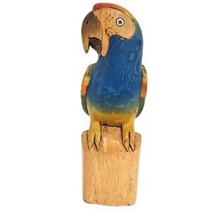 Vibrant Hand Carved Balsa Wood Hand Painted Parrot Bird Figurine Decor 12" Tall